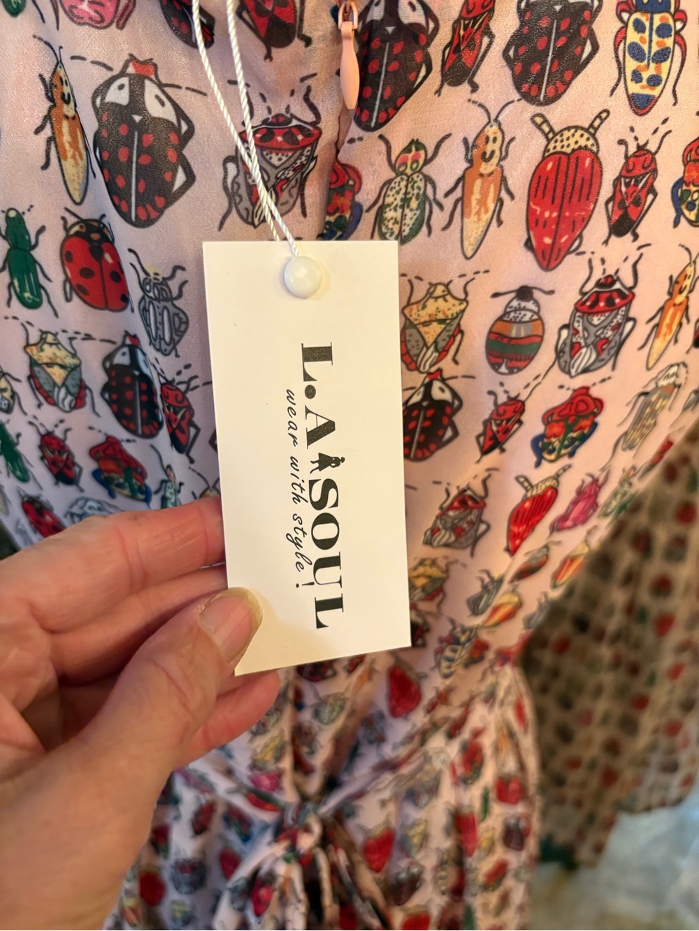 Sleeveless Pink Beetle-Print Fit & Flare Mini Dress - Picture 4 of 4